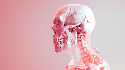 Futuristic Transparent Human Skull and Neck Anatomy in Pink and Blue Light