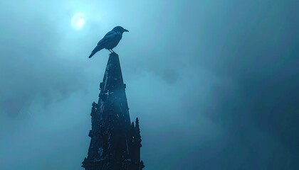 Crow perched atop a gothic steeple