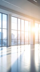Fototapeta premium Bright, sunny room with city view