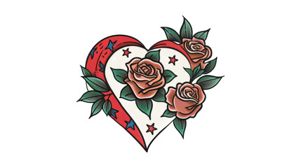 Traditional Heart and Roses Tattoo Illustration