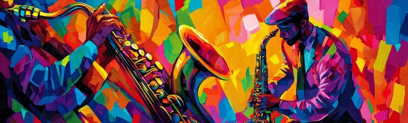 Abstract design showcasing a jazz band in concert.