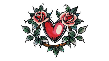 Vintage Heart with Roses Tattoo Illustration