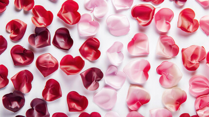 Pink and Red Rose Petals Scattered on White Background