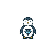 Naklejka premium Playful penguin illustration with a stylized diamond on its belly radiating simple charm and