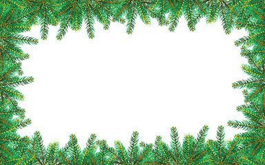 Rectangular pine garland frame isolated on transparent png background for christmas and new year"
