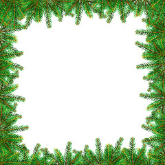 Square pine garland frame isolated on transparent png background for christmas and new year