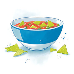 Blue Bowl with Fresh Salad Illustration
