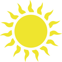 Sun Icon. Sunshine and solar glow, sunrise or sunset. Decorative circle full and half sun and sunlight. Hot solar energy for tan. Scribble sun with rays symbols. Doodle children drawings collection.