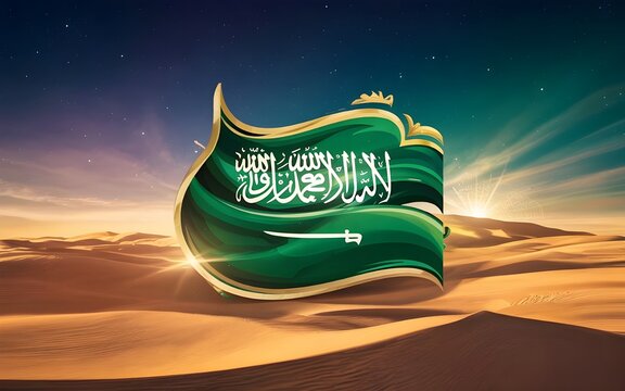 National Day of Saudi Arabia, National day patriotic quote in Arabic. TRANSLATING: Land of Glories and highness. Arabic calligraphy creative logo. ارض الامجاد - Powered by Adobe