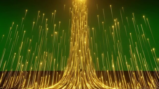 Flowing Gold Fiber Optic Cables Illuminating Abstract Digital Network Technology Scene