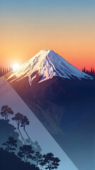 Majestic Snow-capped Mountain at Sunset with Vibrant Colorful Sky