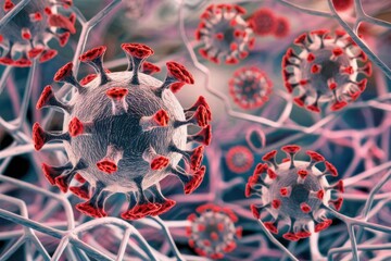 3d render of covid-19 virus particles in a cellular environment 60