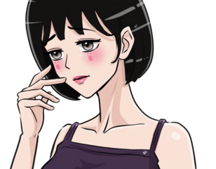 Anime girl with short black hair and blush on cheeks Keywords: anime, girl, woman, young, female isolated on a transparent background