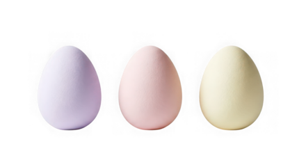 Three pastel colored easter eggs in a row isolated on transparent background