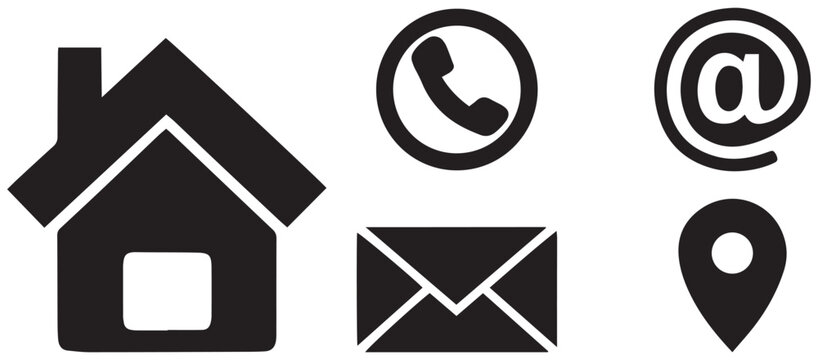 Contact Icons Vector &ndash; Phone, Email, Address, Location, Communication Symbol Set