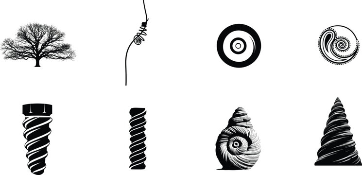 Collection of vintage archaeological artifacts and ancient tools in black ink