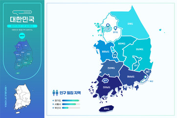심플한 라인의 전국 윤곽선 지도
