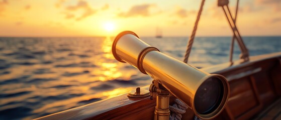 Telescope on a boat during a sunset voyage.