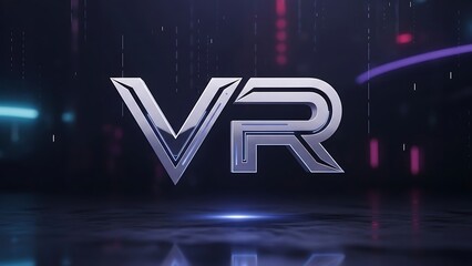 Futuristic Vr Logo in Dark Cyberpunk Environment with Neon Lights