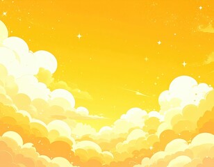 Fototapeta premium Golden sky with cartoon clouds and small stars
