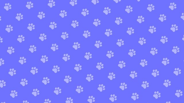 Animal paw print pattern loop animation : Seamless pet and wildlife-themed background blue paw prints
