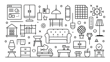 An assortment of furniture and accessories in different shapes and sizes, showcasing a modern design aesthetic..eps