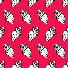 Seamless pattern with strawberry. Hand drawn illustration strawberry background