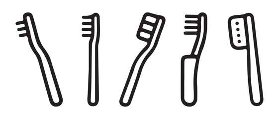 Set of different toothbrush icons for oral hygiene and dental care concepts.