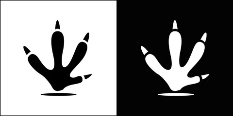 Minimalist Symmetrical Black and White Dinosaur Footprint Silhouette Icon © Karjani Creative