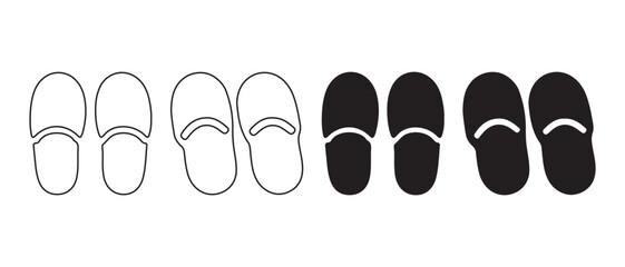 Collection of various slippers showing both outline and solid black designs for comfort and style.