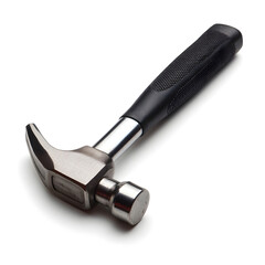 A claw hammer with a black handle on a white background