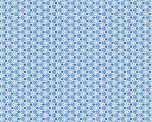 Seamless pattern of small blue and grey geometric shapes on a light background, isolated on white
