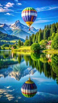 The iconic Ballon des Vosges rises majestically over a serene Lake Morat in the Swiss Alps, surrounded by lush greenery and majestic mountains