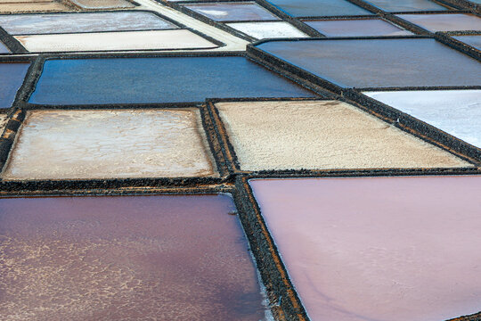 pattern of salt evaporation basins at the saline Janubio in Lanzarote