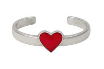 Silver cuff bracelet with red enamel heart design