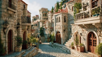 Fototapeta premium Quaint Stone Streets of a Mediterranean Village at Morning Light