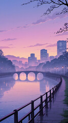 sunset over the river. Generative AI