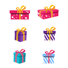 colorful gift box set with different shapes bows vector illustration