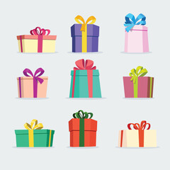 several colored christmas gifts