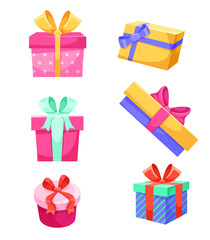 colorful gift box set with different shapes bows vector illustration