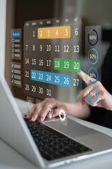 Businessman working on schedule calendar planning meeting appointment reminder timeline task...