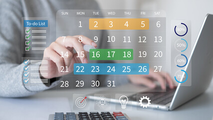 Businessman working on schedule timeline calendar teamwork corporate management organization appointment reminder event deadline workflow business concept