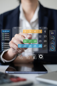 Businessman working on schedule timeline calendar teamwork corporate management organization appointment reminder event deadline workflow business concept