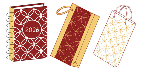 2026 planner and matching gift bags with geometric pattern on a white background