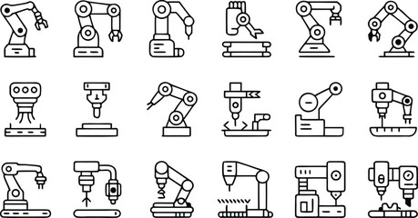 Obraz premium Industrial Robots & Automated Machinery Line Icons