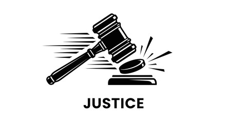 Justice Gavel Icon Vector – Court Hammer Symbol, Legal Judgment Illustration