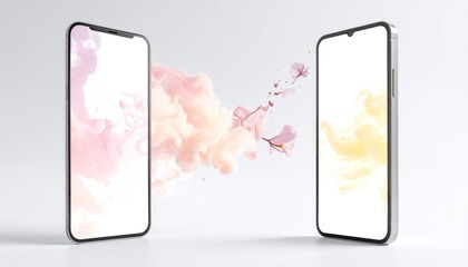 Two phones connected by flowing color