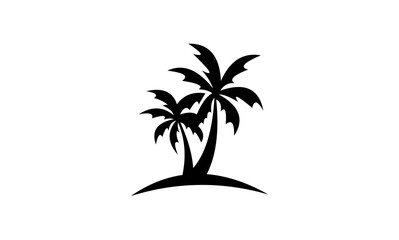 Silhouette of two palm trees on a small island.