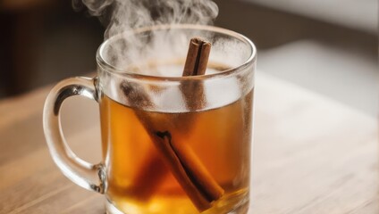 Warm Cinnamon Spiced Tea in a Glass Mug.