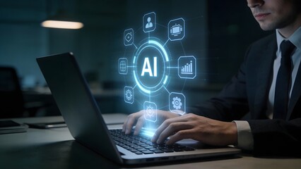 Man working on AI technology with laptop